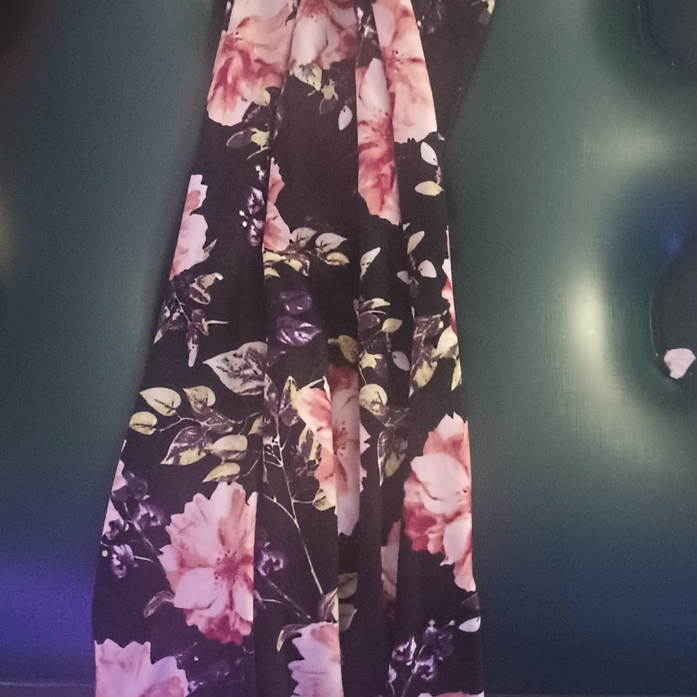 Floral Black Pants with Pink Roses